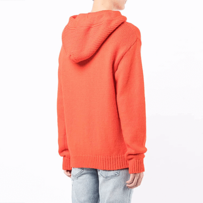 Off-White Herre FW21 Logo Intarsia Strikk Pullover Hettegenser Ullgenser Løs Passform Oransje