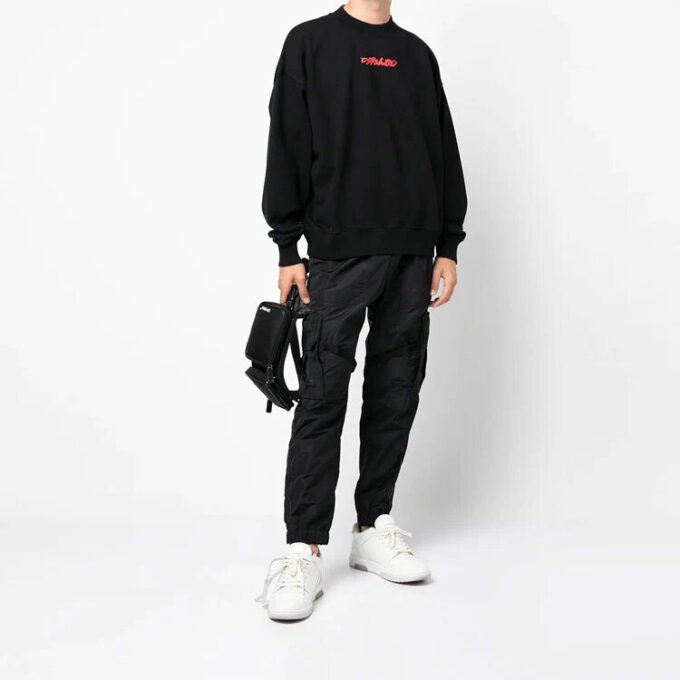 Off-White Herre FW21 Logo med pilemønster, pullover, løs passform, svart