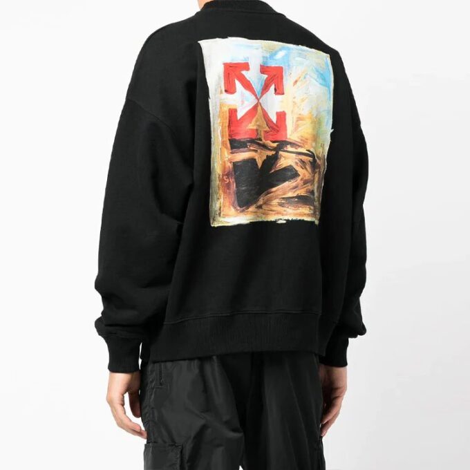 Off-White Herre FW21 Logo med pilemønster, pullover, løs passform, svart