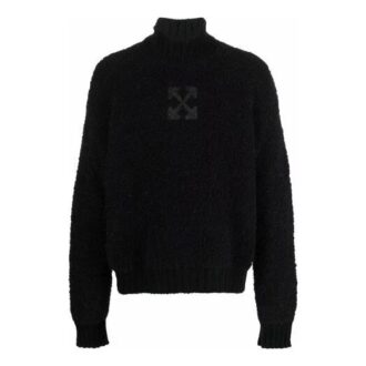 Off-White Herre FW21 Logo-mønster Ensfarget Høyhalset Ullgenser Løs Passform Svart