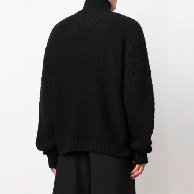 Off-White Herre FW21 Logo-mønster Ensfarget Høyhalset Ullgenser Løs Passform Svart