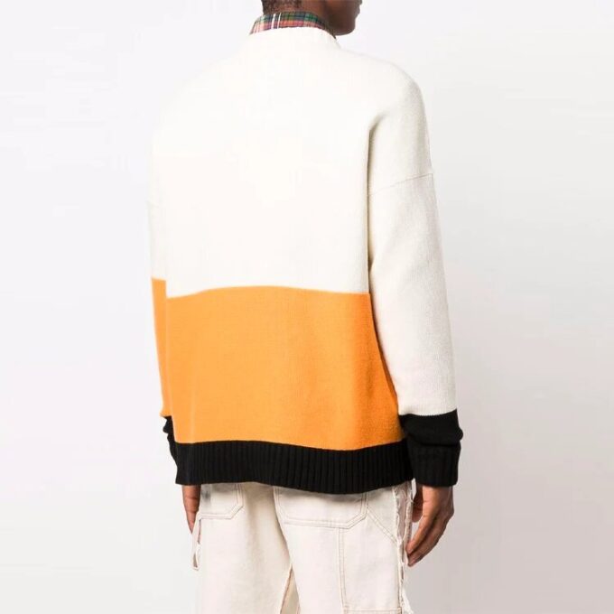 Off-White Herre FW21 Logo Mønster Løs Langermet Colorblock Ullgenser Hvit