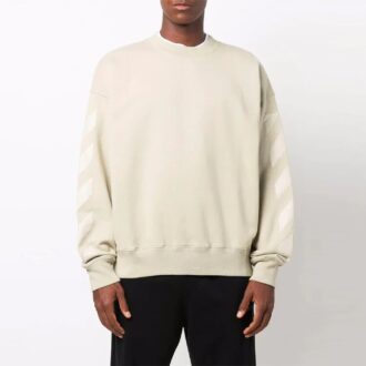 Off-White Herre FW21 Logo-mønster Rundhalset genser Løs passform Kremgul