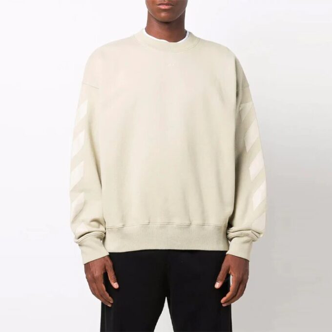 Off-White Herre FW21 Logo-mønster Rundhalset genser Løs passform Kremgul