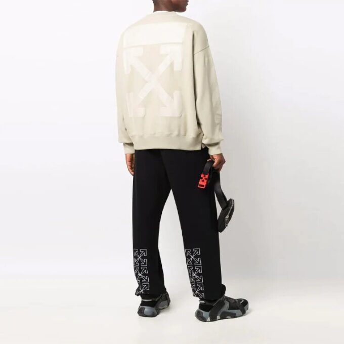 Off-White Herre FW21 Logo-mønster Rundhalset genser Løs passform Kremgul