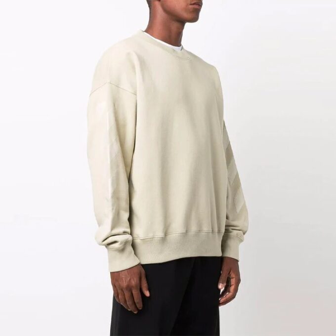 Off-White Herre FW21 Logo-mønster Rundhalset genser Løs passform Kremgul