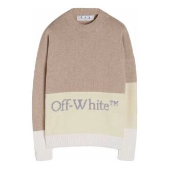 Off-White Herre FW21 Logo-mønster Rundhalset Pullover Langermet Colorblock Ullgenser Løs Passform