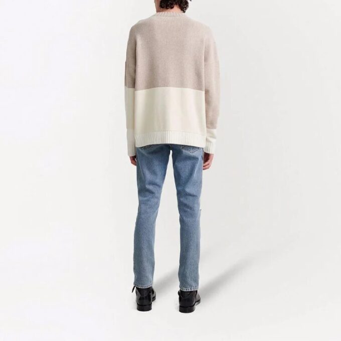 Off-White Herre FW21 Logo-mønster Rundhalset Pullover Langermet Colorblock Ullgenser Løs Passform