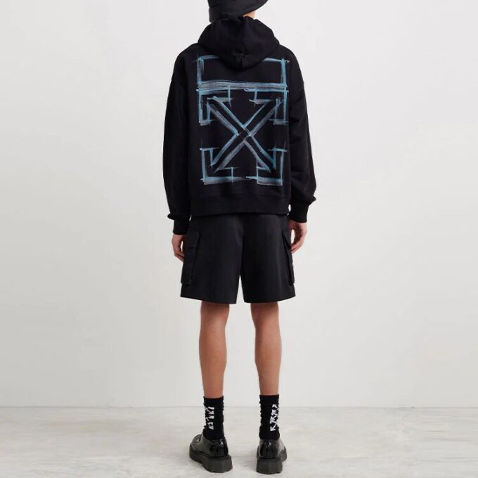 Off-White Herre FW21 Logo-mønstertrykk Langermet Pullover Løs passform Svart