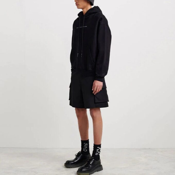 Off-White Herre FW21 Logo-mønstertrykk Langermet Pullover Løs passform Svart