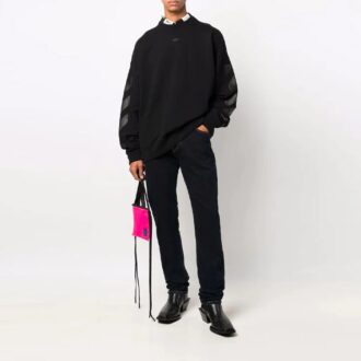 Off-White Herre FW21 Logo-mønstertrykk Rundhalset genser Løs passform Svart