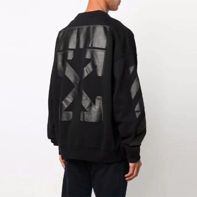 Off-White Herre FW21 Logo-mønstertrykk Rundhalset genser Løs passform Svart