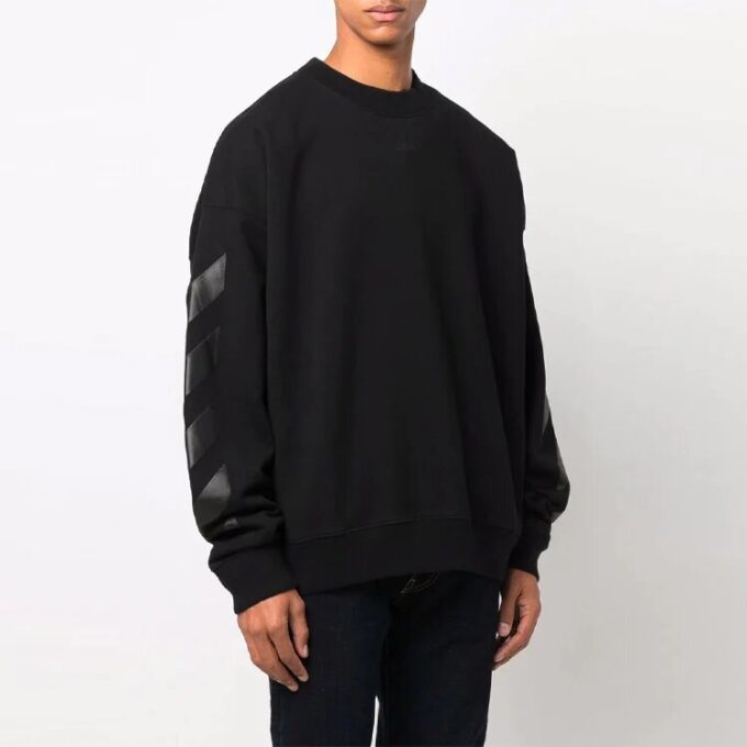 Off-White Herre FW21 Logo-mønstertrykk Rundhalset genser Løs passform Svart
