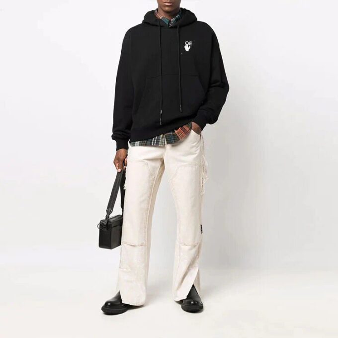 Off-White Herre FW21 Logo Pullover Loose Fit Svart