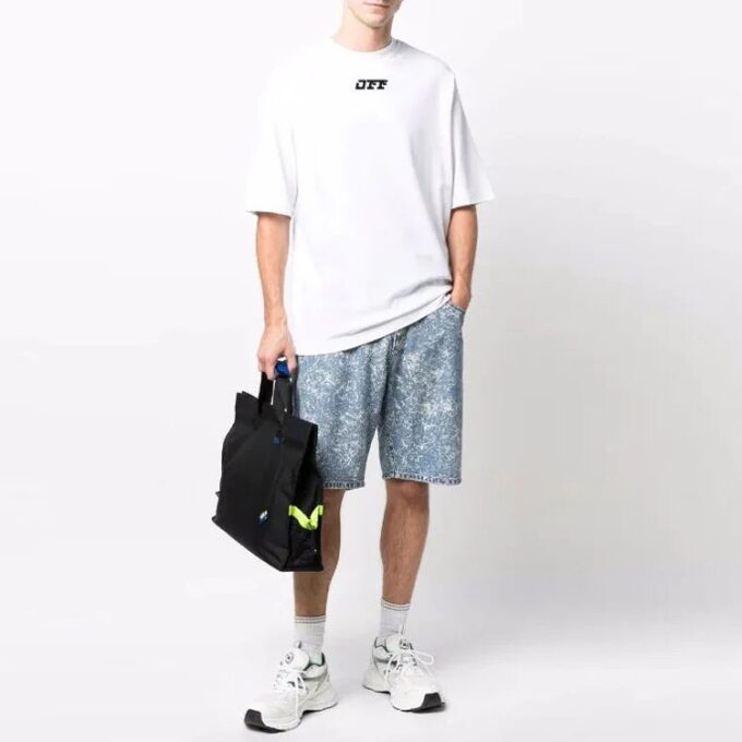 Off-White Herre FW21 Logo Rundhalset Kortærmet Løs Passform Hvit T-skjorte