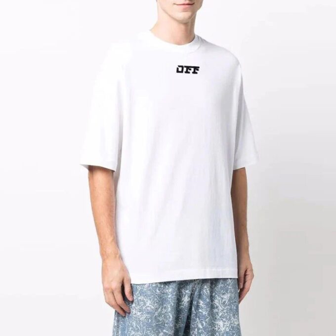 Off-White Herre FW21 Logo Rundhalset Kortærmet Løs Passform Hvit T-skjorte