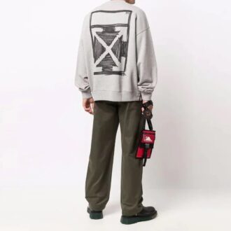 Off-White Herre FW21 Logo Rundhalset Pullover Løs Passform Grå