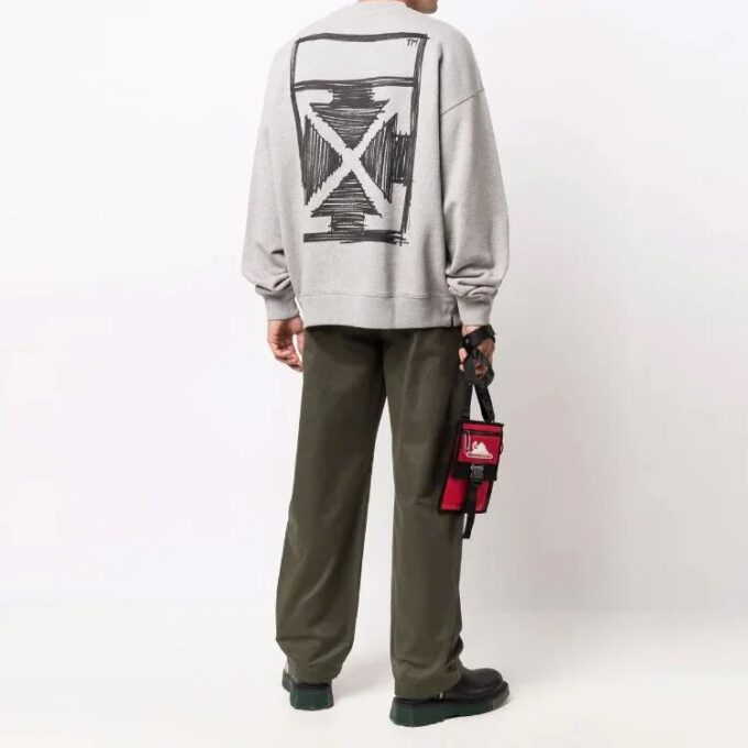 Off-White Herre FW21 Logo Rundhalset Pullover Løs Passform Grå