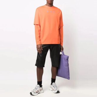 Off-White Herre FW21 Logo Rundhalset Pullover Trykk Langermet Løs Passform Oransje T-skjorte