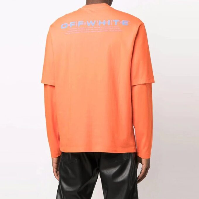 Off-White Herre FW21 Logo Rundhalset Pullover Trykk Langermet Løs Passform Oransje T-skjorte