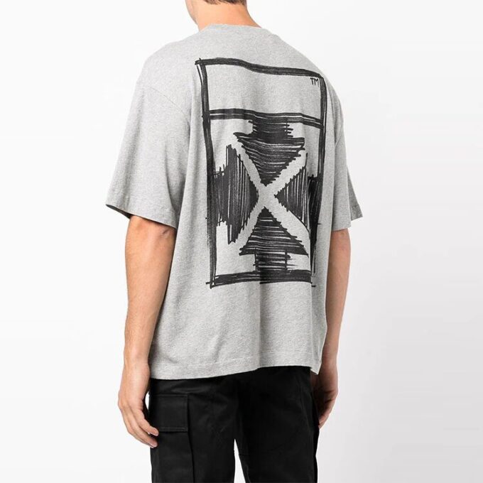 Off-White Herre FW21 Logo-trykk Kortærmet Løs Passform Grå T-skjorte