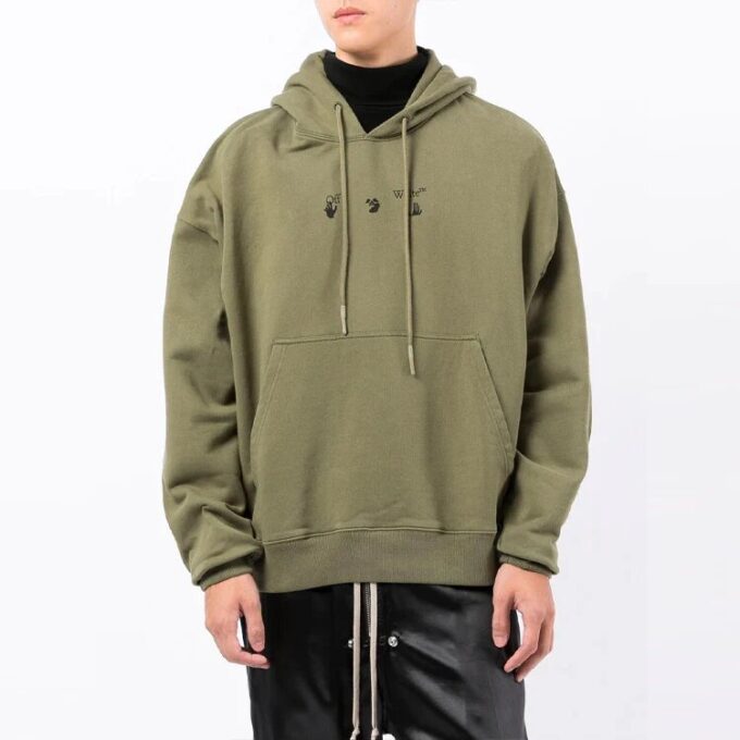 Off-White Herre FW21 Logo-trykk Langermet Løs passform Grønn