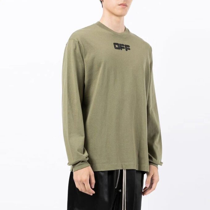 Off-White Herre FW21 Logo-trykk Langermet Løs passform Grønn