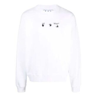 Off-White Herre FW21 Logo-trykk Langermet Pullover Løs Passform Hvit