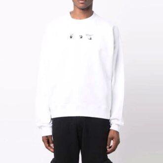 Off-White Herre FW21 Logo-trykk Langermet Pullover Løs Passform Hvit