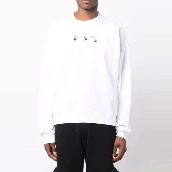 Off-White Herre FW21 Logo-trykk Langermet Pullover Løs Passform Hvit