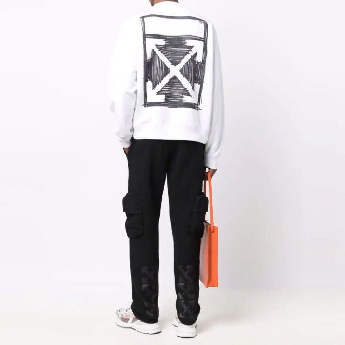 Off-White Herre FW21 Logo-trykk Langermet Pullover Løs Passform Hvit