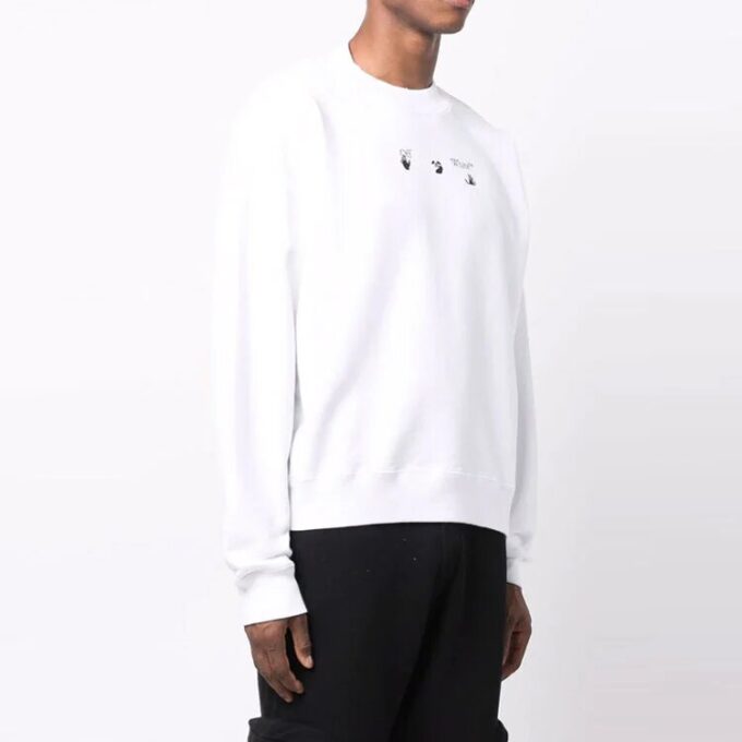 Off-White Herre FW21 Logo-trykk Langermet Pullover Løs Passform Hvit