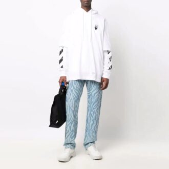Off-White Herre FW21 Logo-trykk Pullover Løs passform Hvit