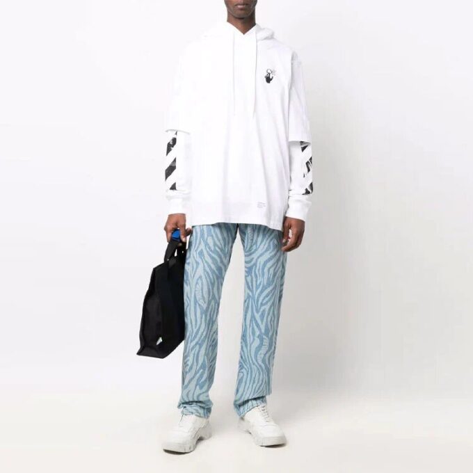 Off-White Herre FW21 Logo-trykk Pullover Løs passform Hvit