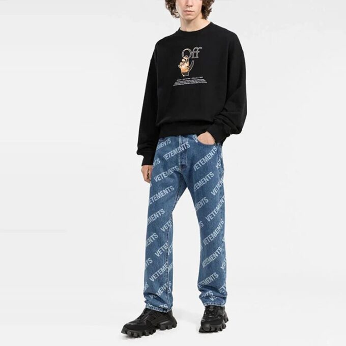 Off-White Herre FW21 Logo-trykk Rund hals Langermet Løs passform Svart