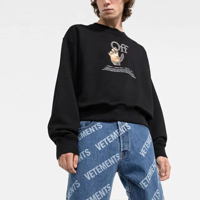 Off-White Herre FW21 Logo-trykk Rund hals Langermet Løs passform Svart