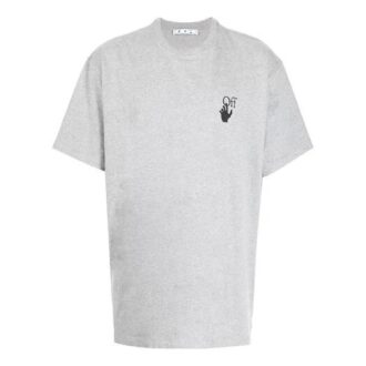 Off-White Herre FW21 Logo-trykk Rundhalset Pullover Kortærmet Løs Passform Grå T-skjorte