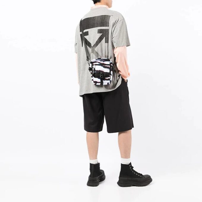 Off-White Herre FW21 Logo-trykk Rundhalset Pullover Kortærmet Løs Passform Grå T-skjorte