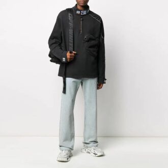 Off-White Herre FW21 Løs passform med lommedetaljer og halv glidelås, svart