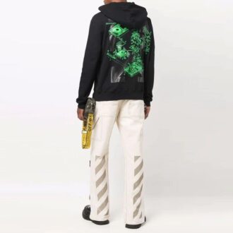 Off-White Herre FW21 Maleri-mønster Snøring Hette Langermet Løs Passform Svart
