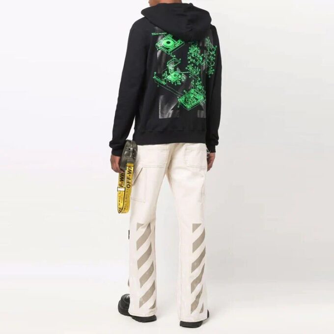 Off-White Herre FW21 Maleri-mønster Snøring Hette Langermet Løs Passform Svart