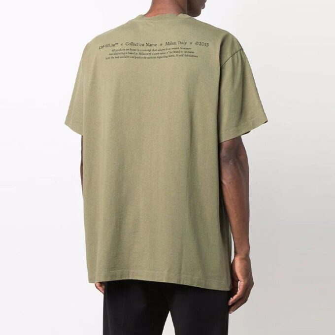 Off-White Herre FW21 Maleri-trykk Rund hals Kort ermet Løs passform Grønn T-skjorte