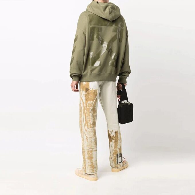 Off-White Herre FW21 Mønstertrykk Hette Langermet Løs Passform Grønn