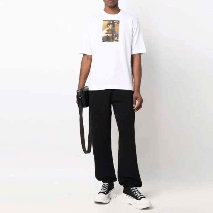 Off-White Herre FW21 Mønstertrykk Rundhalset Kortærmet Hvit T-skjorte i Shorts