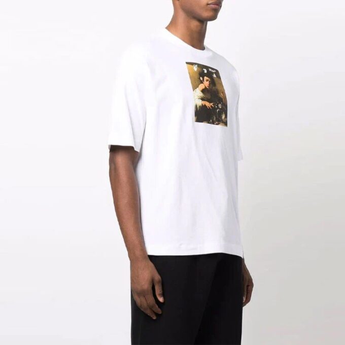 Off-White Herre FW21 Mønstertrykk Rundhalset Kortærmet Hvit T-skjorte i Shorts