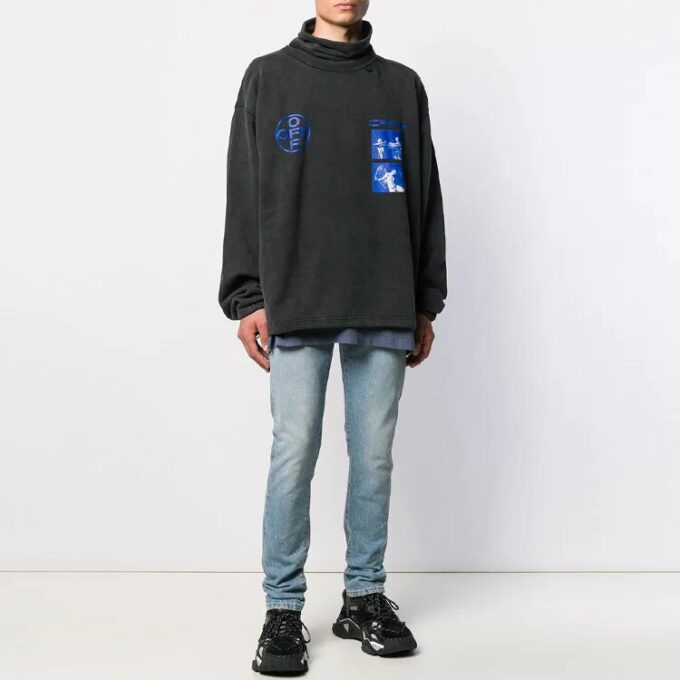 Off-White Herre FW21 Mønstret Høy Krage Lange Ermer Løs Passform Svart Grå