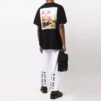 Off-White Herre FW21 Pil-trykk Ensfarget Sportsbukser/Joggebukser Løs Passform Hvit