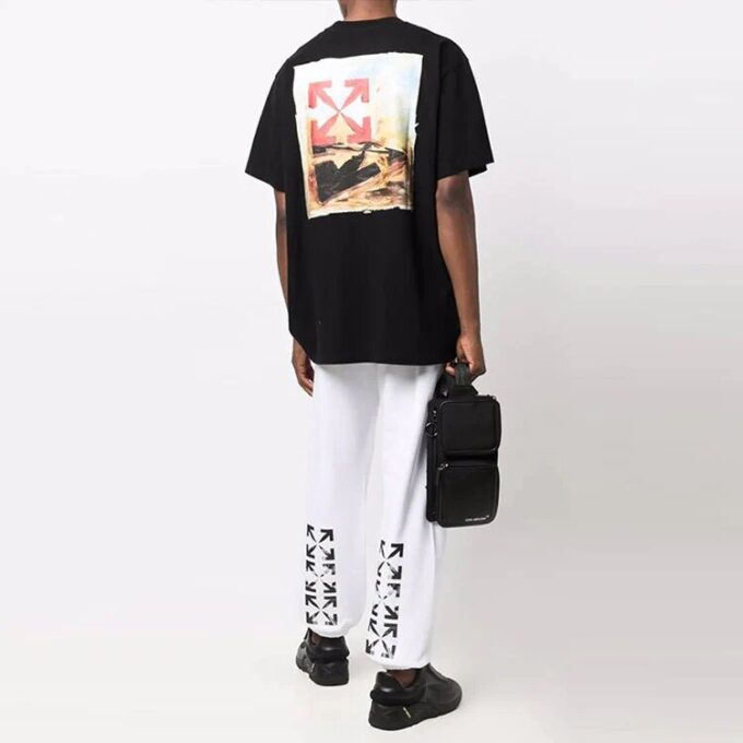 Off-White Herre FW21 Pil-trykk Ensfarget Sportsbukser/Joggebukser Løs Passform Hvit
