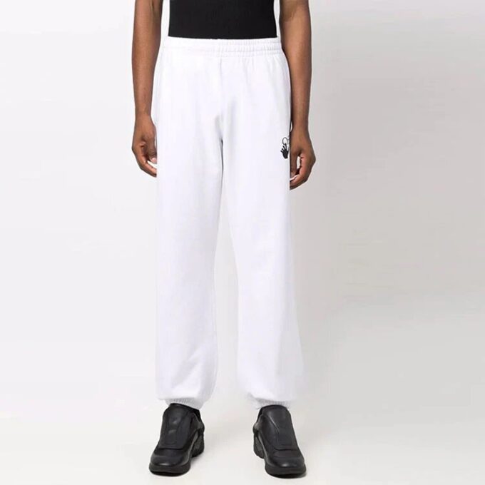 Off-White Herre FW21 Pil-trykk Ensfarget Sportsbukser/Joggebukser Løs Passform Hvit