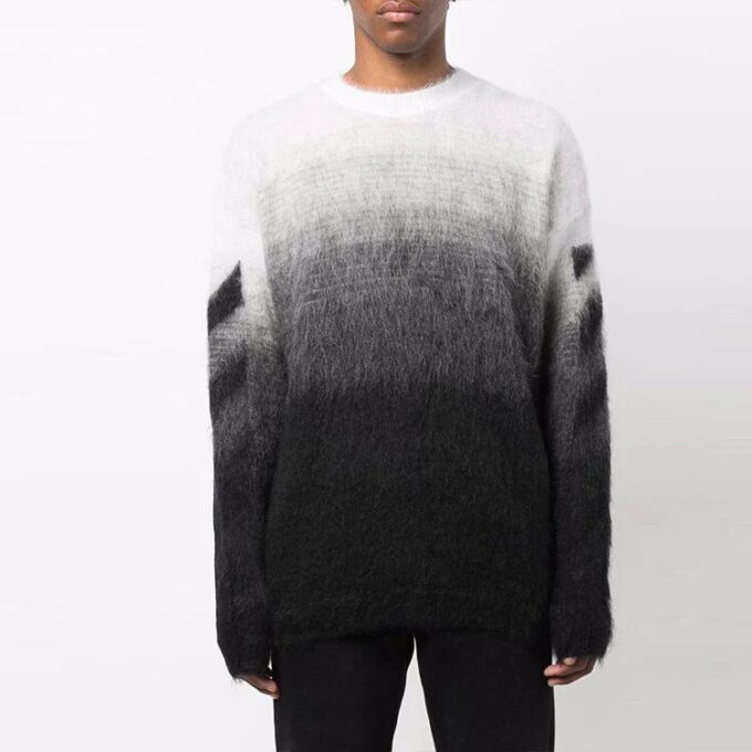 Off-White Herre FW21 Plush Gradient Rundhalset Langermet Pullover Ullgenser Løs Passform Høst Svart